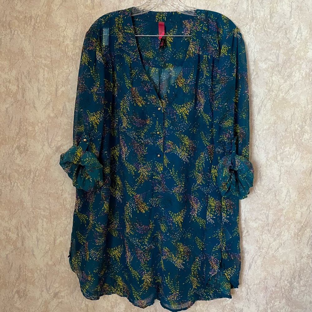 Gorgeous Patterned Teal Tunic Size 22/24